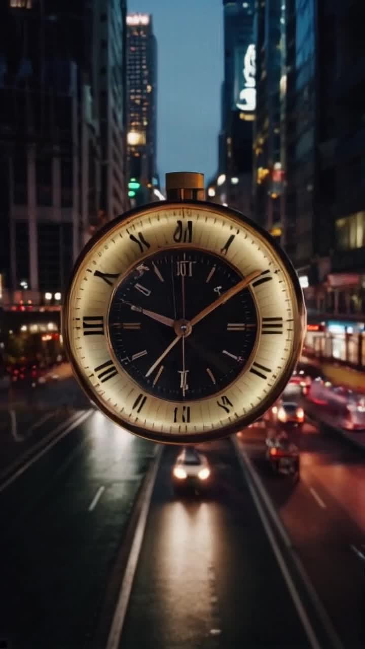 Vibrant clock face spinning wildly as time ticks away with urgency  Faces of diverse characters flash by in rapid montage each revealing intense emotions  Dynamic cityscape at dusk with neon lights illuminating the streets creating an atmosphere of suspense