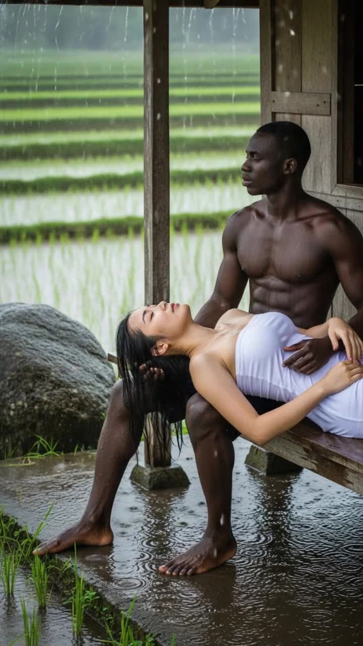 heavy rain, mans hands massaging repeatedly