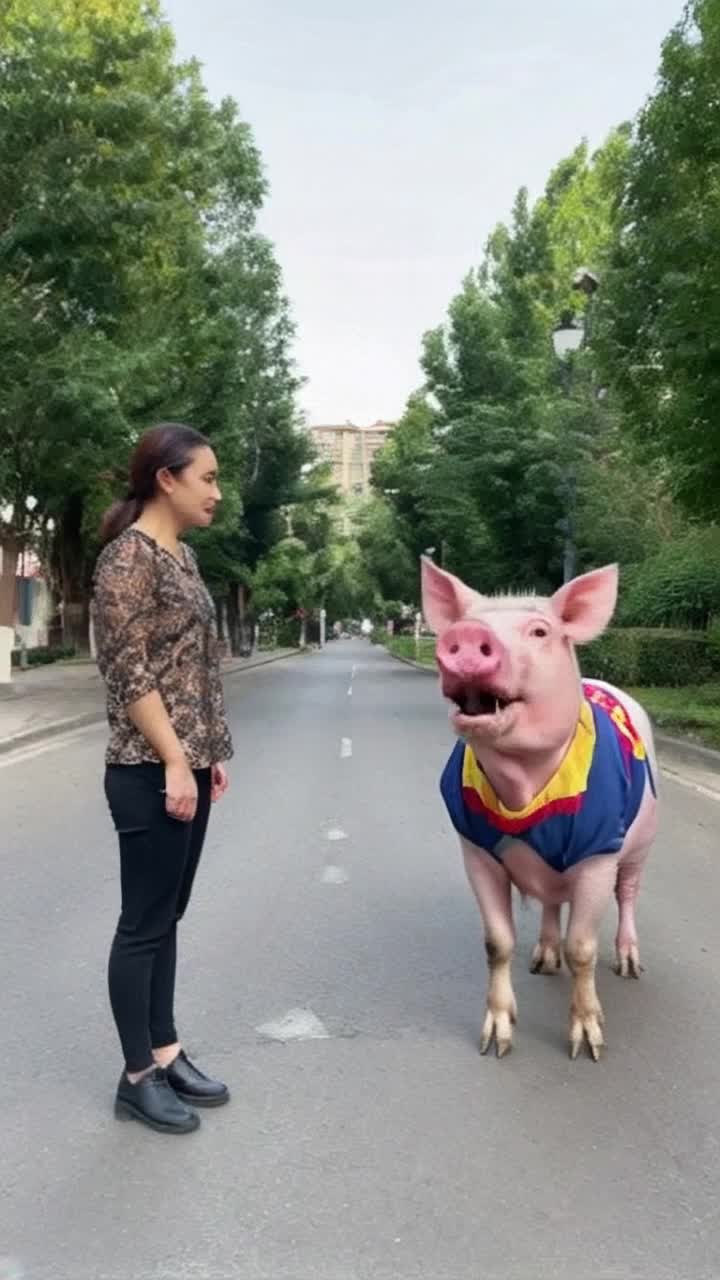 Mujer con cara de gato camina en una calle y se encuentra con un cerdo con manos humanos y le pregunta como esta la economa de Colombia y el cerdo responde Petro vale monda