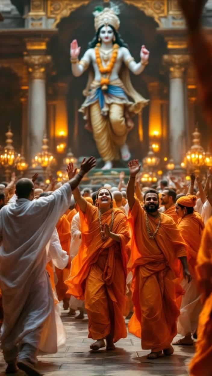 ISKCON members dancing in devotion to Lord Krishna
