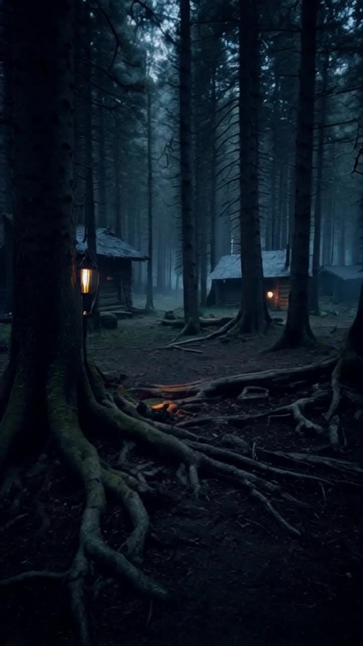 Creepy shadows lurking in dimly lit forest Glowing eyes watching from behind twisted trees Whispers echoing through the chilling night air Unraveling a mysterious tale of terror that grips the heart Fog creeping along the ground shrouding gnarled roots and abandoned cabins Flickering lantern light revealing dark secrets hidden in the shadows Unseen presence prowling closer as fear builds to a spinechilling crescendo A distant scream breaking the unnerving silence freezing every heartbeat Unfolding chilling moments leading to an unforgettable shocking revelation that haunts long after the tale ends