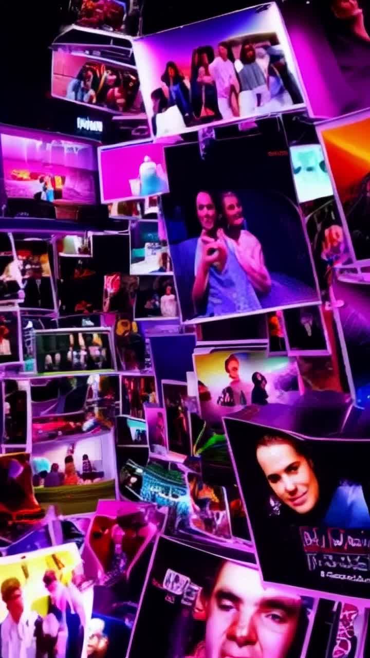 Colorful images vibrant with life flash rapidly across the screen showcasing various themes dynamic transitions pull viewers in engaging text overlays bounce playfully inviting attention rhythmic background music pulses encouraging movement visual storytelling unfolds with each picture layered on a bright neon backdrop showcasing trendy styles and popular culture elements bursting with energy creating a lively TikTok experience designed to captivate users interest igniting creativity and inspiration
