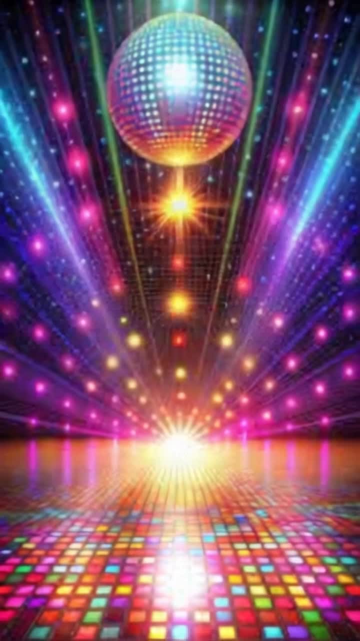 spinning disco ball, flashing lights