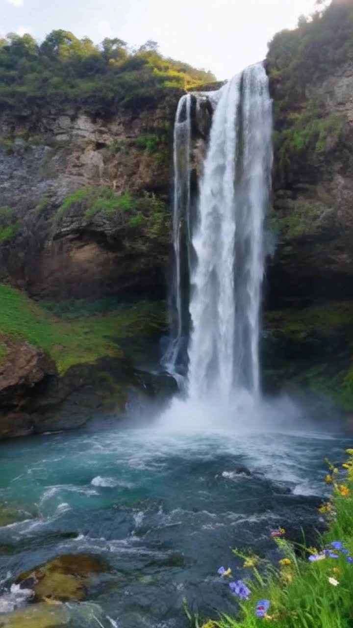Colorful objects cascading gracefully down thunderous waterfalls splashing into crystalclear pools below swirling in vibrant patterns radiating energy shimmering sunlight piercing misty air surrounding lush green cliffs adorned with wildflowers dancing in the breeze sparkling droplets glistening like diamonds in the sunlight creating a mesmerizing spectacle of movement and sound enveloped in natures breathtaking beauty as rainbows form in the spray above creating an enchanting atmosphere of serenity and chaos intertwining in a magical moment of visual delight