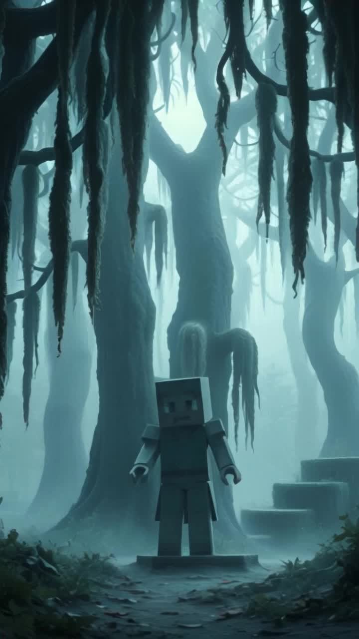 Minecraft, the pale garden awakens,  character scampers off 