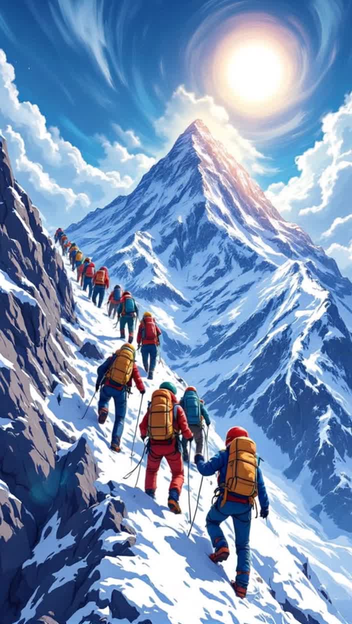 Another team is yet again climbing Mount Everest , anime style