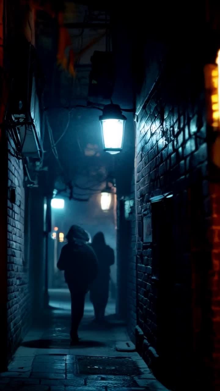 Hazy surveillance camera capturing eerie shadowy figures darting through dimly lit alleyway as distorted sounds echo off brick walls creating a sense of unease flickering neon signs casting ghostly silhouettes on the pavement revealing strange movements just out of focus as tension builds with every second shadows twist and stretch under flickering streetlights illuminating fleeting glimpses of otherworldly shapes lurking in the darkness inviting curiosity of what lies beyond the mundane urban setting as night wraps around each scene veiling secrets waiting to be uncovered