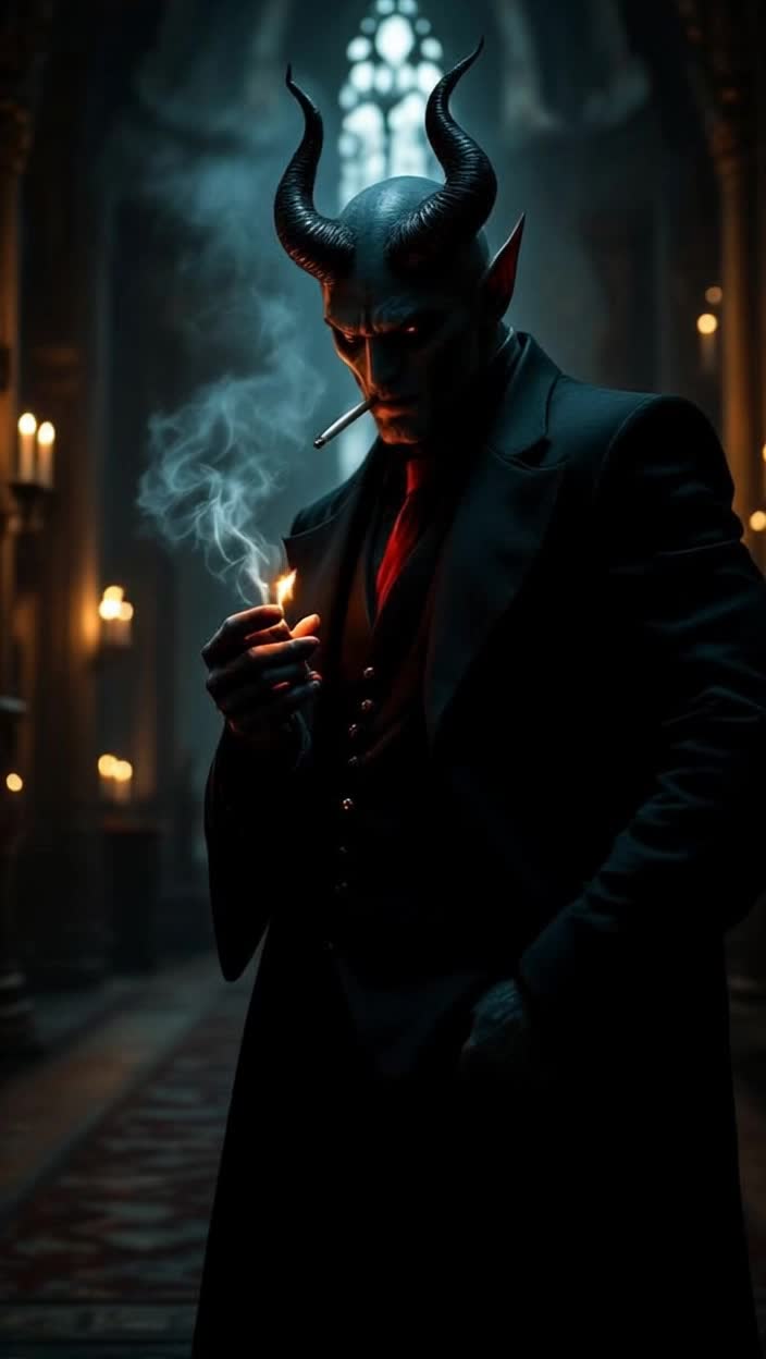 The devil smoking a cigarette 