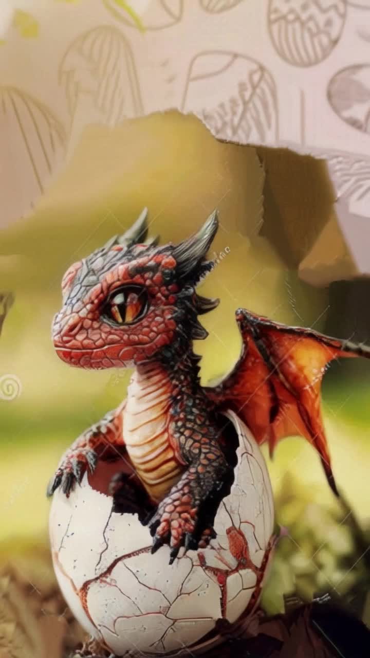  A dragon hatching from an egg in a nest, depicting a baby dragon and a fantastic creature that emerges, representing a dragon egg and the birth of a mythical dragon, a creature from a fantasy world, Generative AI