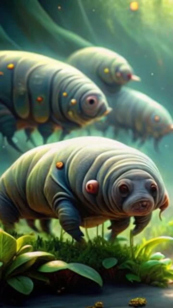 microscopic tardigrades swimming around