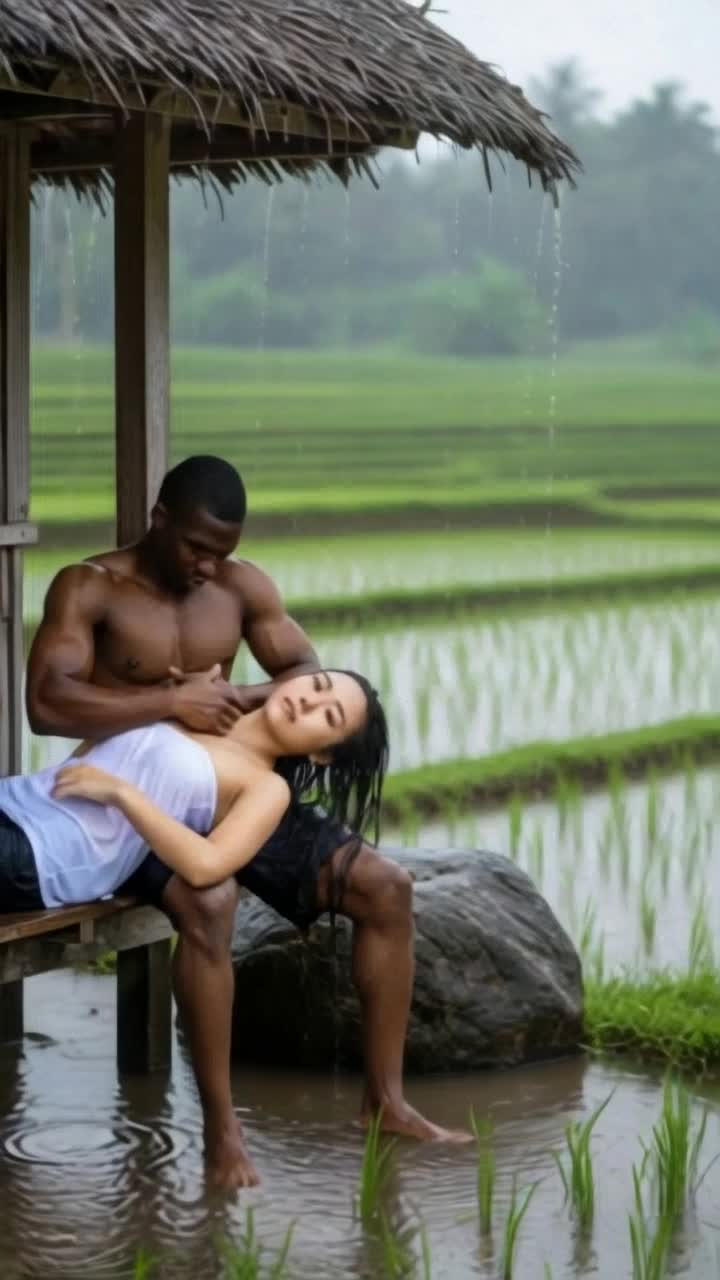 heavy rain, mans hands massaging womans massage