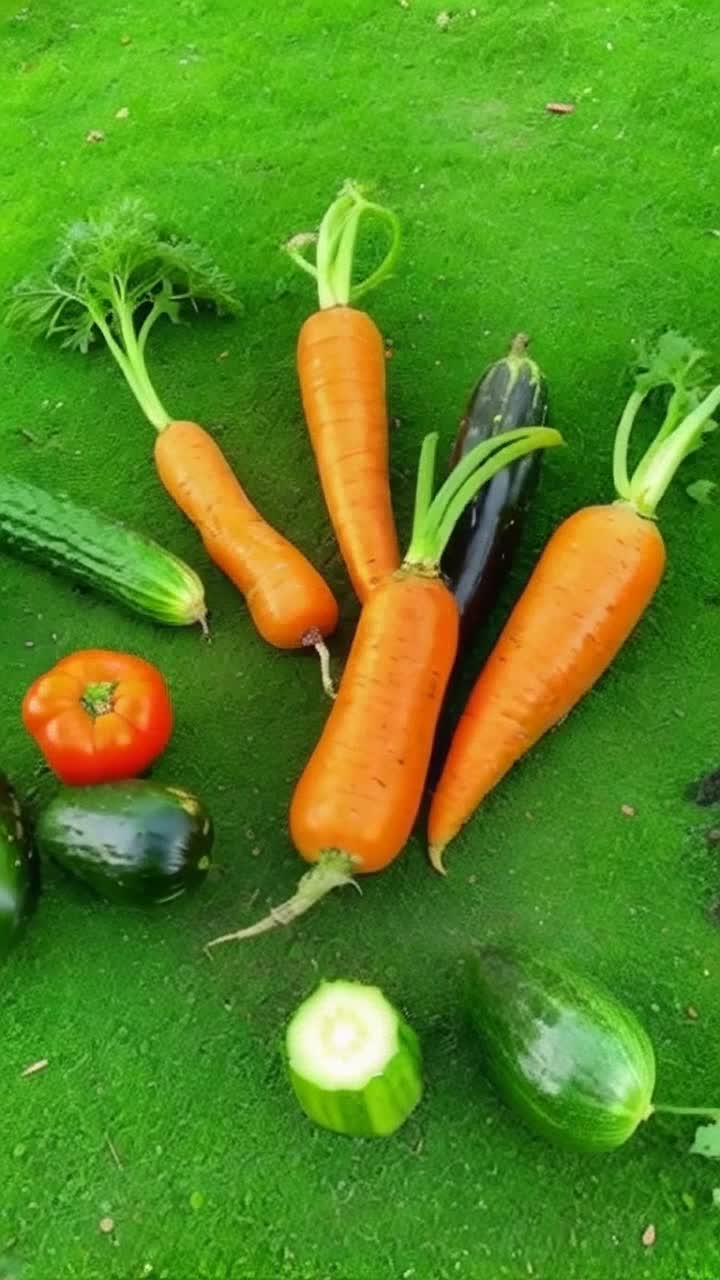 A street gang of carrots and cucumbers having a dance off in a garden