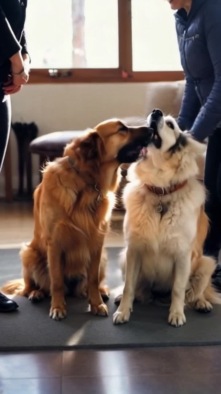 Dogs of various breeds displaying unique personalities wagging tails with excitement overhearing human conversations absorbing every word showcasing incredible intelligence fostering deep emotional connection with their owners indoors surrounded by cozy furniture sunlight streaming through large windows casting warm glows illuminating playful interactions filled with joy laughter creating a vivid atmosphere of companionship