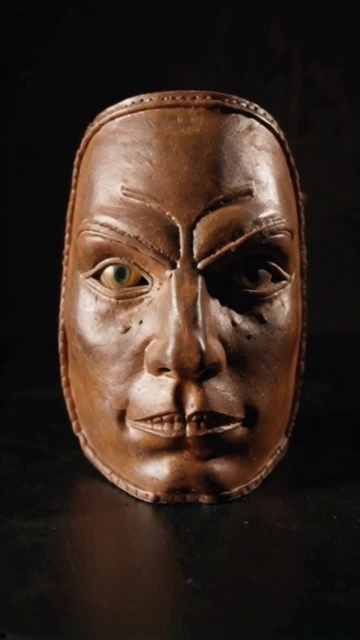 A decorative mask that looks like a face from raiders of the lost ark