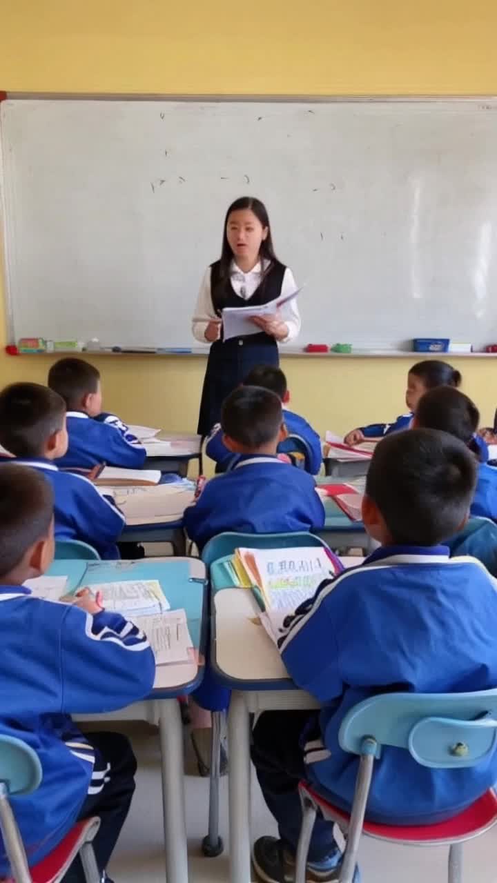 Create a video of kids studying maths and the teacher teaching them integers 