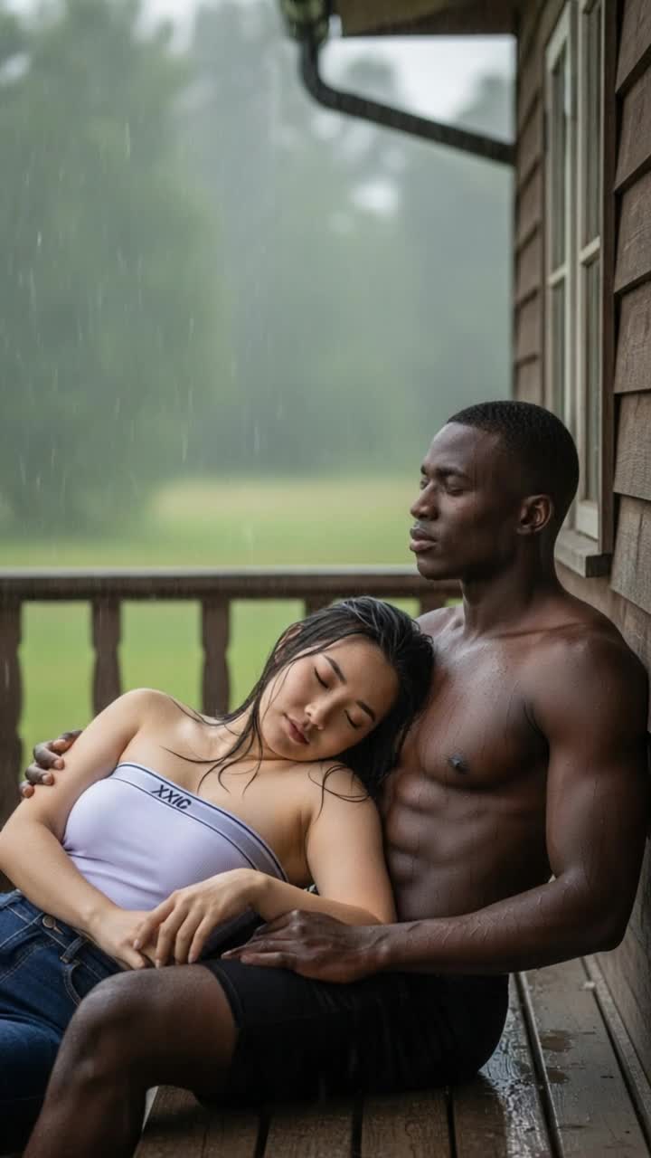 heavy rain, the mans hands massaged repeatedly