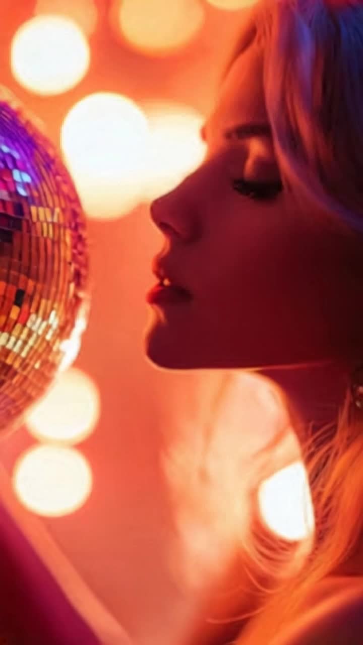 woman kisses disco ball