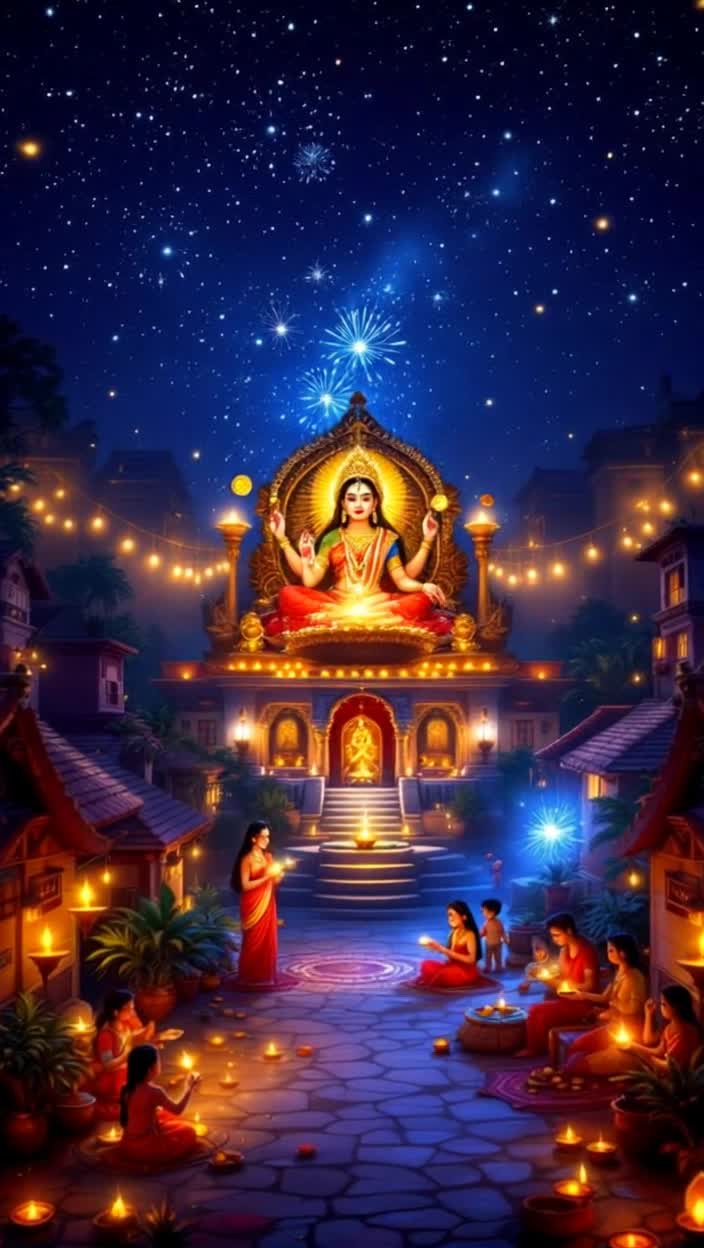 Diwali Mahalaxmi Puja 8K Full HD Quality Highest Regulation High Quality Highest Quality Animation Write an Animated StoryHeres an 8K Full HD quality animated story script for Diwali Mahalaxmi Puja, which you can adapt into a visual animation or film script Diwali Mahalaxmi Puja  Animated StoryThe night sky is ablaze with stars The camera slowly pans down to the glowing earthwhere the entire village is awash in the light of lamps Scene 1 Preparations Every house is adorned with flickering lamps, colorful arches, and rangoli Children are enthusiastically lighting sparklers, women are decorating their plates and chanting mantras  Inside a house, a family bathes the idol of Mahalakshmi and adorns it with red clothes and gold and silver ornaments Scene 2 Mahalakshmis Arrival As the family begins the aarti, the camera zooms in on the idol The idol suddenly comes alive, radiating a glow like sparkling gold Mahalakshmi, seated on a lotus, appears in a soft voice Her four arms show a lotus in one hand, a gold coin in the other, a blessing in the third, and a gesture symbolizing peace in the fourth With her arrival, countless small lamps light up on their own Scene 3 Divine Message Mahalakshmi says, O devotees Diwali is not just a symbol of wealth, but it is a festival of virtue and lightI reside in a clean home, where the lamps of honesty, love, and hard work burn  As she speaks, scenes change on the screen The farmers hard work and the light on his crop A businessman being honest in his work A housewife caring for her family with love and respect Scene 4 Prosperity and Auspiciousness Mahalakshmi blesses the family and showers them with golden coins, but the coins instantly transform into luminous lamps The entire house and village are bathed in lamps A unique fireworks display in the skya sparkle of blue, gold, and red, like 8K quality animation Scene 5 Closing The family says with folded hands, The true Lakshmi is not just wealth, but truth, righteousness, and love Mahalakshmi smiles and disappears into the light of the golden lamp The camera pans upthe entire village is shining in golden light  Finally, a verse appears on the screenDeepjyotirmastu nah shreyaseMay the light of the lamps be for our wellbeing Would you like me to write this story as a complete cinematic script including dialogue, scene directions, and animation details so it can be used directly in an animation project