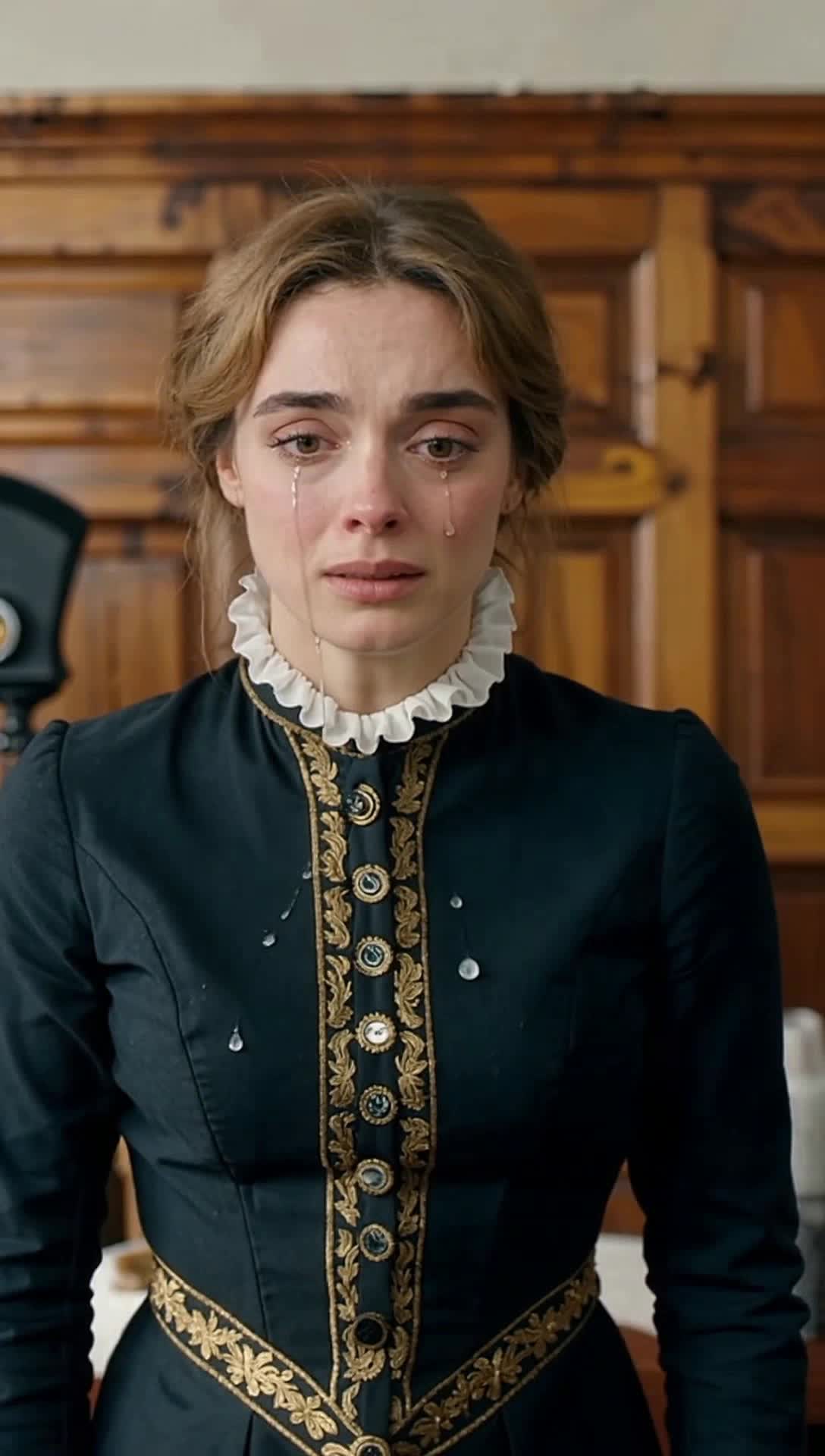 1960s female country singer with brown eyes, crying white tears