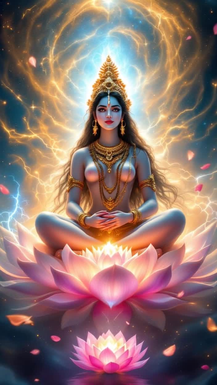 Here is a script for a fantasy 8K highresolution animation video about SkandamataVideo Title Skandamata The Mother of GodsScriptScene 1Video A cosmic expanse, filled with nebulae and glowing stars The camera slowly zooms in on a breathtaking, celestial lotus flower, radiating a soft, golden lightScene 2Video The lotus petals gently open, revealing a divine form within Its Skandamata, seated majestically Her skin is fair, her eyes radiate compassion, and shes holding her son, Kartikeya Skanda, on her lap Her four arms hold two lotus flowers and a varada mudra blessing gesture The fourth hand is holding KartikeyaScene 3Video The scene shifts to show the demon Tarakasura, a terrifying figure with sharp fangs and a menacing aura He is wreaking havoc across the three worlds Trilok The gods, helpless and distraught, are fleeingScene 4Video Skandamata watches this destruction with calm and resolve She blesses her son, Kartikeya, who is now a radiant warrior He takes up his spear, the Vel, which glows with immense powerScene 5Video Kartikeya descends from Skandamatas lap and confronts Tarakasura Their battle is epic, with lightning and fire filling the sky Each move is a powerful ballet of divine forceScene 6Video Kartikeya, with a final, powerful thrust of his Vel, vanquishes Tarakasura The demons form dissolves into dust, and peace is restored to the three worldsScene 7Video The gods and goddesses gather to worship Skandamata and Kartikeya They offer flowers and prayers in gratitude The scene is filled with a sense of divine harmony and tranquilityScene 8Video Skandamata is again seen in her magnificent form, cradling Kartikeya The camera slowly zooms out, revealing the entire universe filled with her divine aura A single, luminous lotus petal falls slowly, signifying her blessingsEndText on screen    Skandamata The Mother of GodsAnimation DetailsHigh Resolution 8K resolution to capture the intricate details of cosmic nebulae, divine forms, and the textures of lotus petalsColor Palette A vibrant and rich color palette with golden hues, deep blues, and ethereal whites to evoke a sense of divinity and fantasyLighting Dynamic and volumetric lighting to create a magical atmosphereVisual Effects Fluid particle effects for the magical energy, slowmotion shots to emphasize powerful moments, and cinematic camera angles for a grand scale