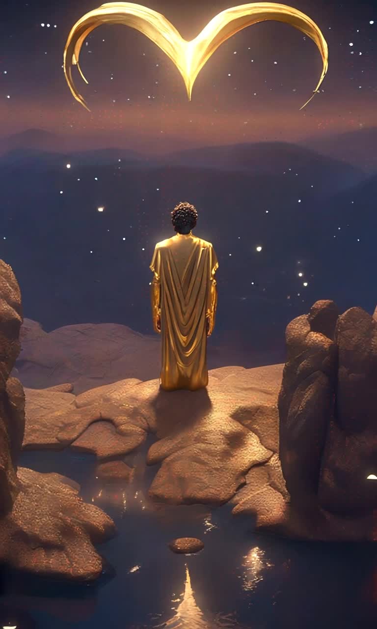 Celestial beings drift amidst ethereal twilight, Titus poised on a rocky precipice He gazes down, heart heavy with unspoken choices, as whispers of angels swirl around him Shimmering stars blink like memories, illuminating a world below, vibrant yet frail Wings of gold and ebony unfurl, catching twilights glow as he prepares to descend Heartbeats echo across tranquil rivers, where life thrives despite chaos Flickering candles dance in a cozy cabin, casting shadows on soft wooden walls Creatures of wonder await, and laughter mingles with the night, as hope flickers like a lantern in darkness, guiding lost souls back to light