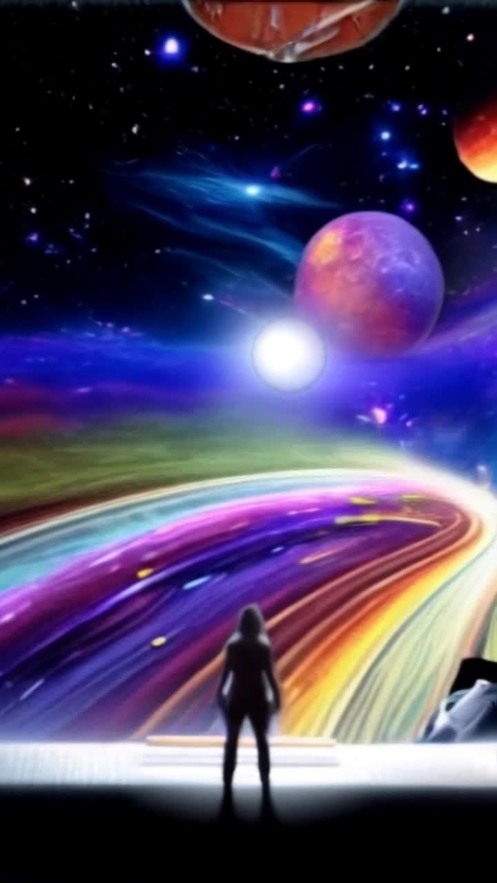 Galactic highways pulsating with vibrant colors cosmic clouds of shimmering stardust racing through ethereal pathways exploding into radiant beams of refracted light swirling in a dance of energy celestial orbs casting enchanting glows reflections bouncing off swirling nebulae forming a kaleidoscope of hues endless expanse of space shimmering in harmony dynamic flow of universal wonders intertwining in mesmerizing patterns