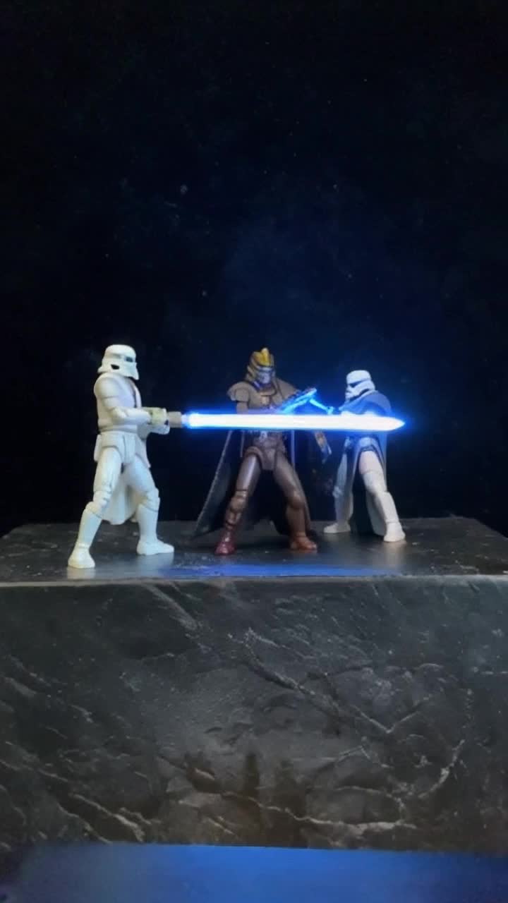 macro view of Star Wars action Figures involved in a lazer war