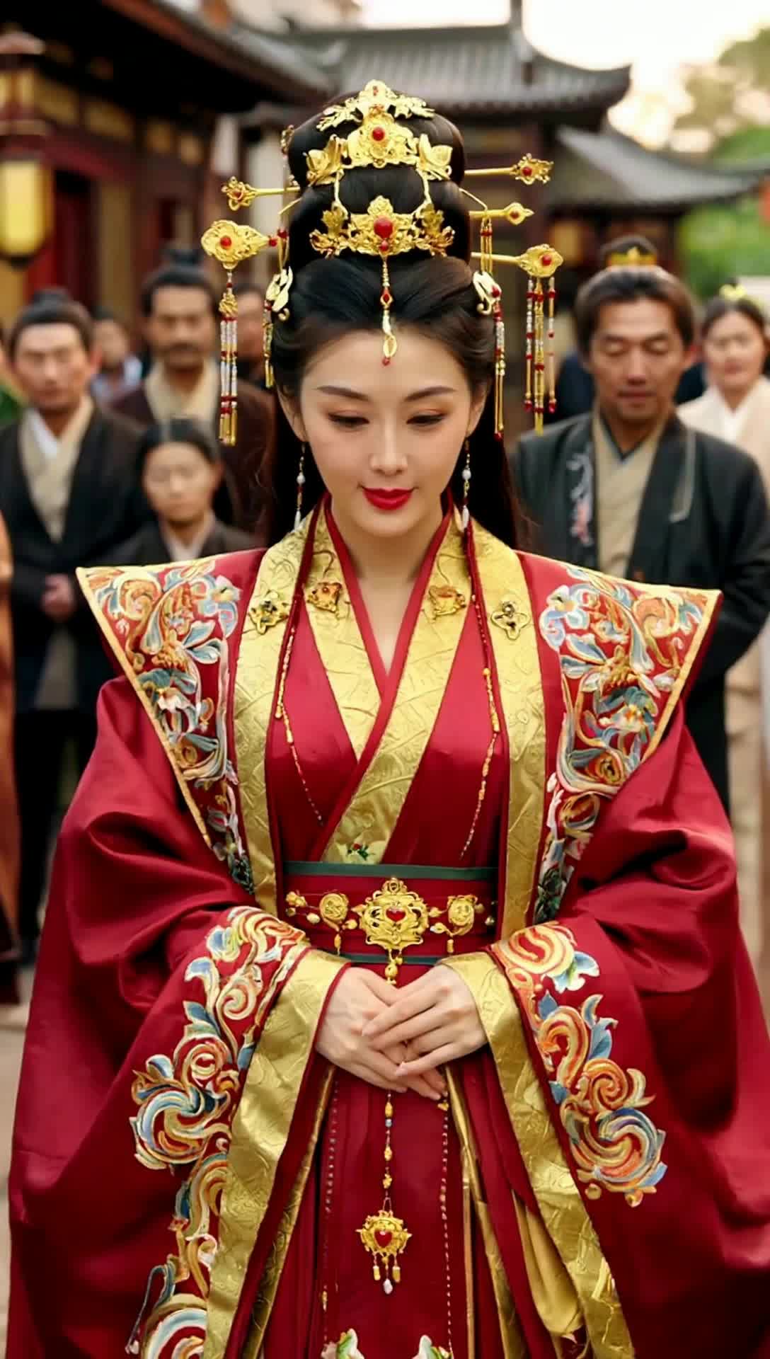 a beautiful queen adoring the attention shes getting from worshipping peasants