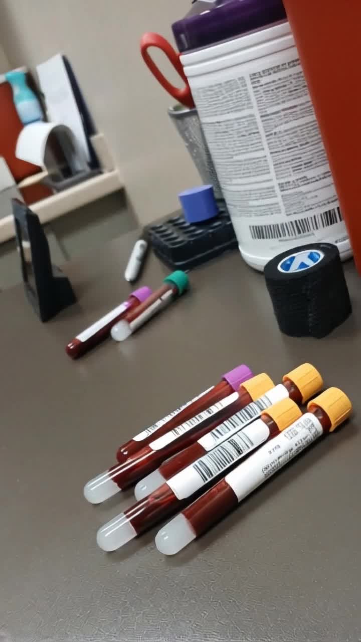 Vials of red cells, transforming into black and red snakes and centipedes and black smoke