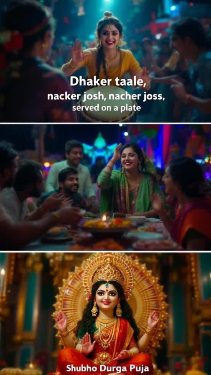  Video Dance shot You are seen dancing to the beat of a drum Friends are also dancing around you You can show off your dance steps by moving closer to the camera Text on screen Dhaker taale, nacher josh Beat of the drum, passion of dancing Audio Loud drum music and a segment of a popular Durga Puja songShot 4 2535 seconds Video Prasad and food shot You are seen eating the offerings You can take closeup shots of different dishes You can also take some shots of you chatting and laughing with friends Text on screen And a little bit of happiness, served on a plate Audio Joyful music or sounds of happy conversationShot 5 3545 seconds Video Final shot You are standing in front of the idol of Goddess Durga with folded hands  Smiling and waving at the camera You can show a closeup shot of the Durga idol at the end of the video Text on screen Shubho Durga Puja Audio Calm, traditional Durga Puja AartiTips Transitions Use sharp and engaging transitions between shots This will make the reel more enjoyable to watch Play of colors Make the reel more visually appealing with colors and lights Trending audio You can use trending Durga Puja audio or remixes Your own touch You can also add your own personal story or experience, such as spending time with family or another special momentThis script will give you a good start By adding your creativity, you can create a memorable reelHappy Durga Puja