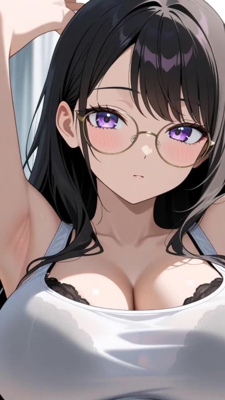 She lowers her arms and crosses them under her chest while giving the slightest of smile, the motion causes her chest to rise and slightly separate 