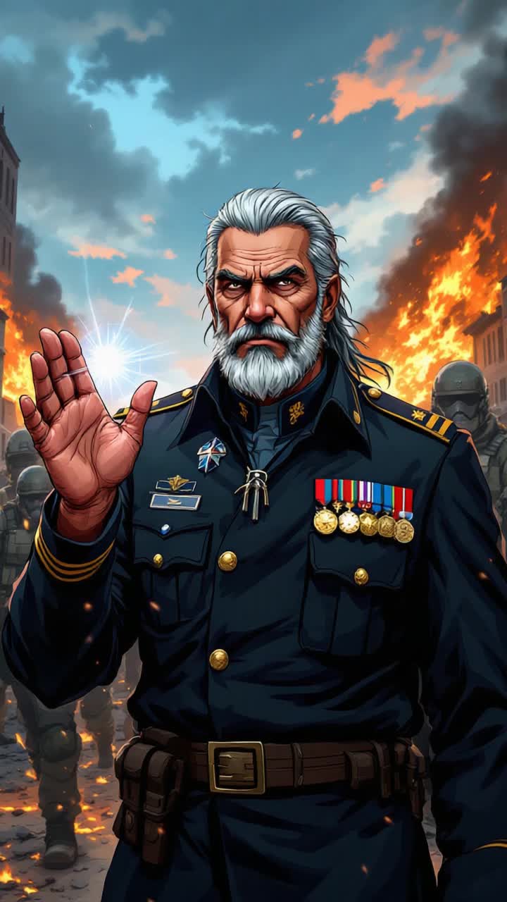 Grey haired hispanic man in his 50s stopping a war