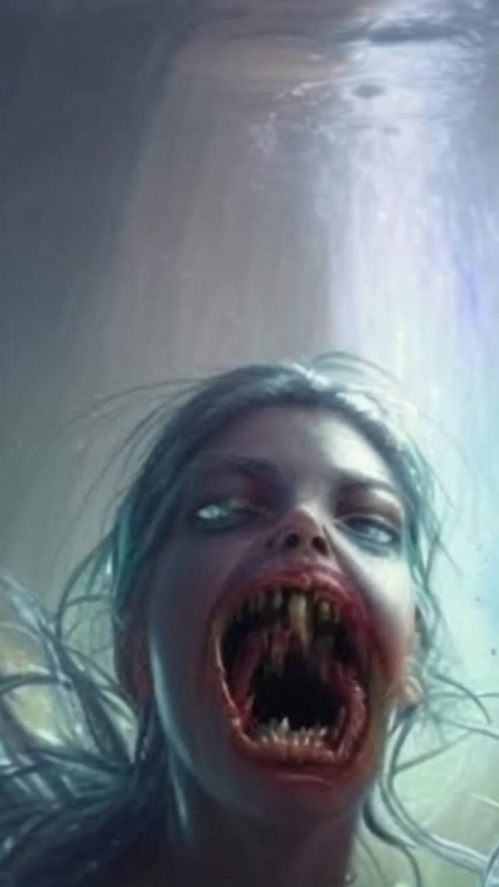 Underwater female monster with rows of sharp teeth
