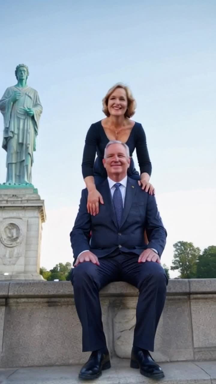 A 90 foot tall woman sits on the lap of the president at the Lincoln Memorial flirting with the statue