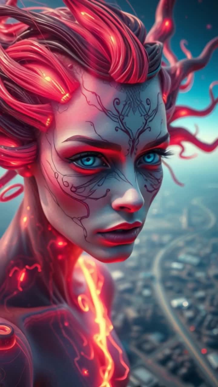 Enchanting figure radiates vibrant magenta sparks soaring through the sky executing breathtaking acrobatics spiraling gracefully in free fall weaving in and out with ecstatic embellishments ethereal as cosmic wonders drift through celestial atmosphere beneath a canopy of twinkling stars and swirling nebulae painted in hues of deep blue and radiant purple illuminating the surreal landscape below where distant planets echo with whispers of otherworldly beauty