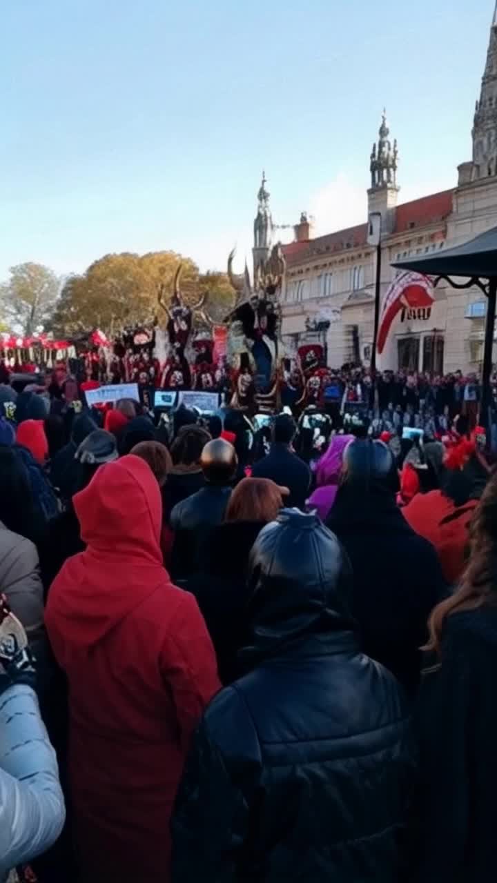 A crowd of demons in the streets, watching and cheering on the most evil devils on parade