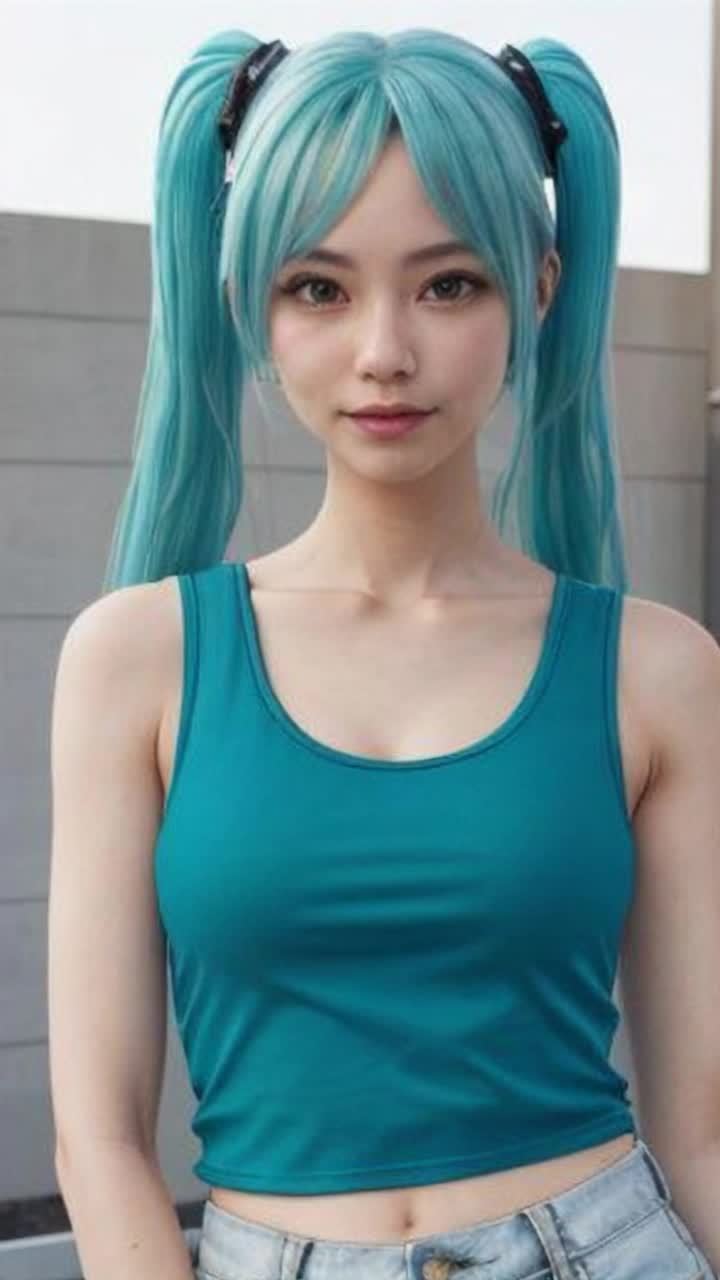 Hatdune Miku cheerfully dances for the viewer