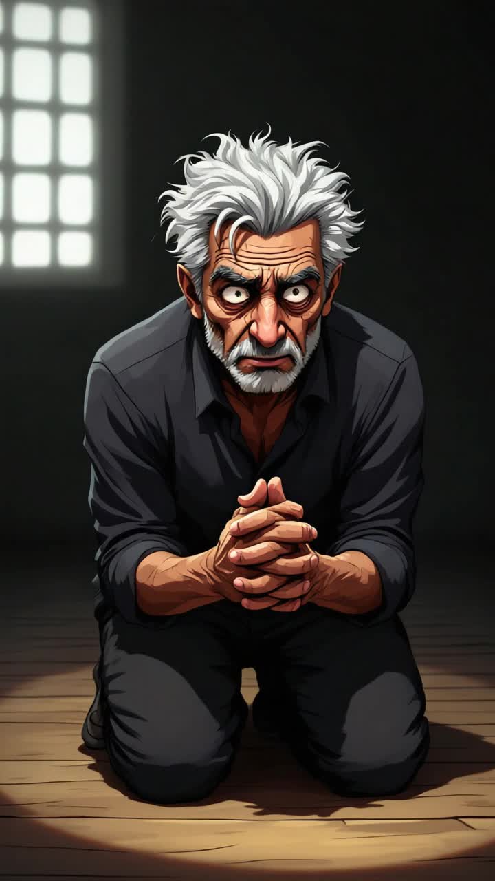 Grey haired hispanic man in his 50s on his knees begging