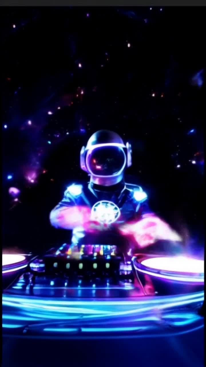 Colorful aliens with shimmering skin and swirling patterns pulsate in and out of visibility synchronized to beats as a holographic DJ with glowing turntables skillfully mixes vibrant tunes in a cosmic nightclub filled with starlit ambience and floating neon orbs spinning slowly in zero gravity amidst a backdrop of swirling galaxies and pulsating lights energizing the atmosphere creating an otherworldly dance party experience