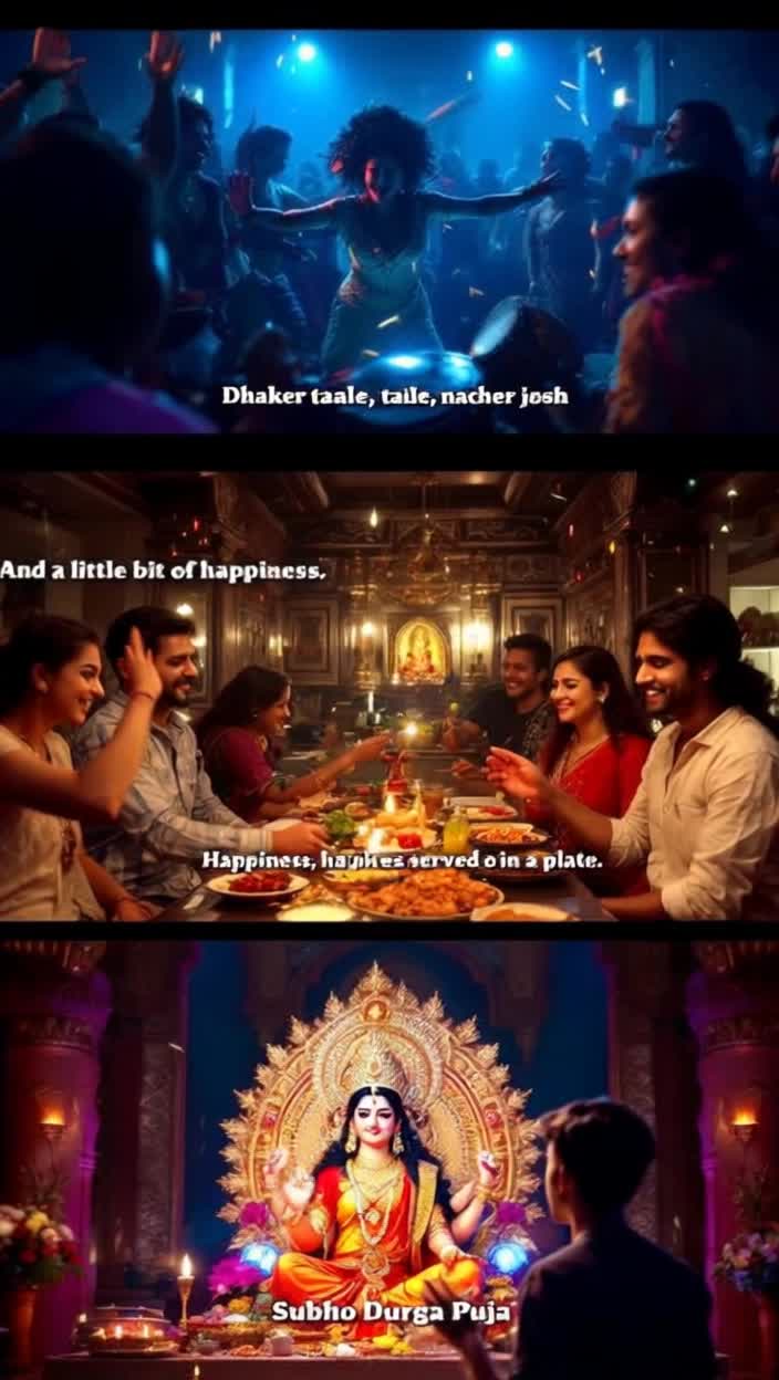  Video Dance shot You are seen dancing to the beat of a drum Friends are also dancing around you You can show off your dance steps by moving closer to the camera Text on screen Dhaker taale, nacher josh Beat of the drum, passion of dancing Audio Loud drum music and a segment of a popular Durga Puja songShot 4 2535 seconds Video Prasad and food shot You are seen eating the offerings You can take closeup shots of different dishes You can also take some shots of you chatting and laughing with friends Text on screen And a little bit of happiness, served on a plate Audio Joyful music or sounds of happy conversationShot 5 3545 seconds Video Final shot You are standing in front of the idol of Goddess Durga with folded hands  Smiling and waving at the camera You can show a closeup shot of the Durga idol at the end of the video Text on screen Shubho Durga Puja Audio Calm, traditional Durga Puja AartiTips Transitions Use sharp and engaging transitions between shots This will make the reel more enjoyable to watch Play of colors Make the reel more visually appealing with colors and lights Trending audio You can use trending Durga Puja audio or remixes Your own touch You can also add your own personal story or experience, such as spending time with family or another special momentThis script will give you a good start By adding your creativity, you can create a memorable reelHappy Durga Puja