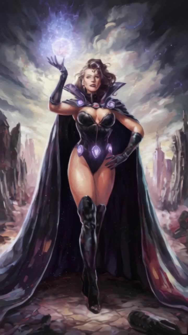 She walks towards the camera her hair and Cap move naturally with her movement, dynamic movement, realistic motion, magic orb burns bright