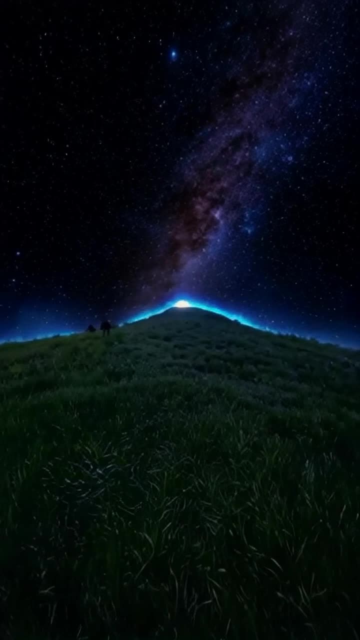 Radiant energy pulses burst forth surrounding a lone figure pulling him through vibrant swirling portals and twisting wormholes launching him from the vastness of the cosmos to a serene grassy hill on Earth’s third dimension