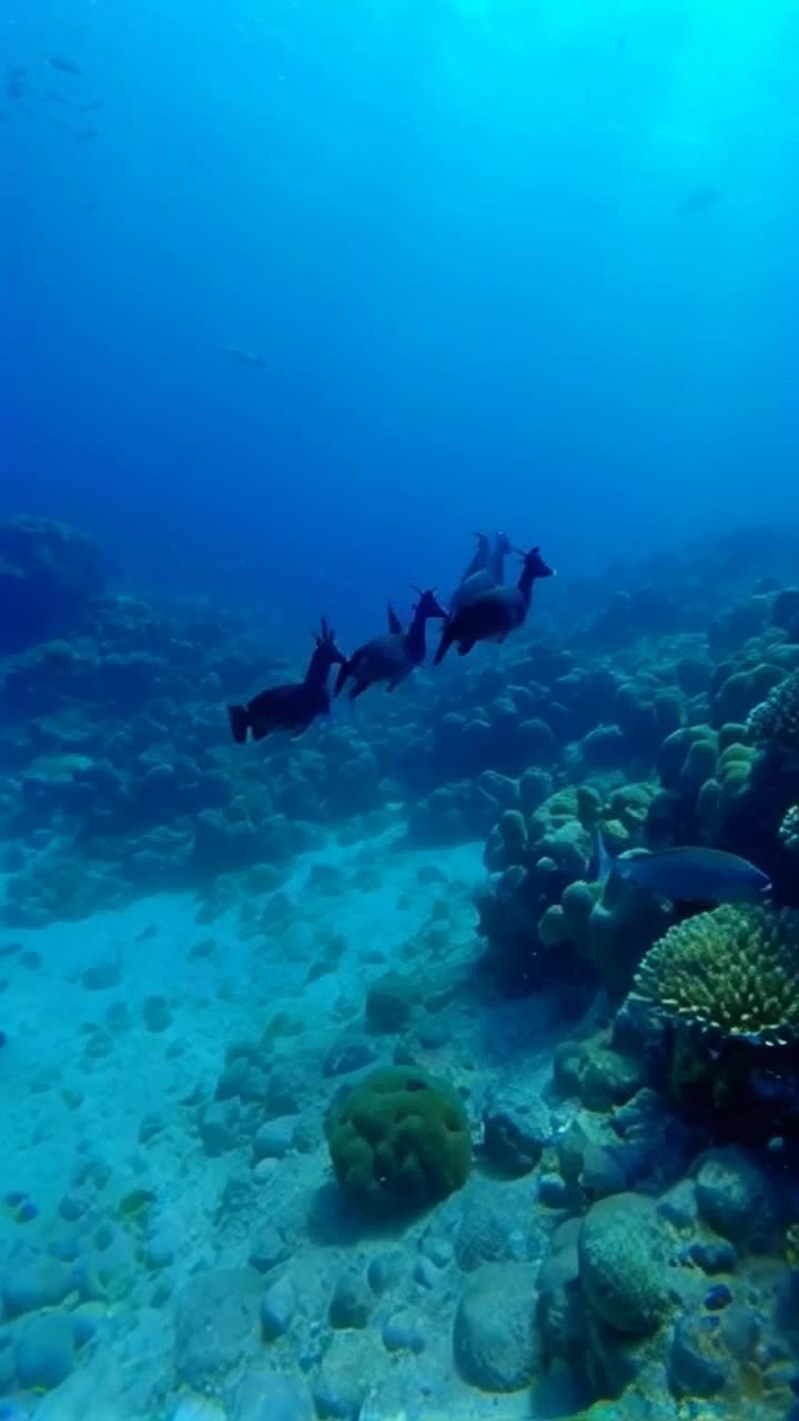 SEA HORSES  underwater group of sea horses swimming together in water crystal clear water with colour ful coral reefs 