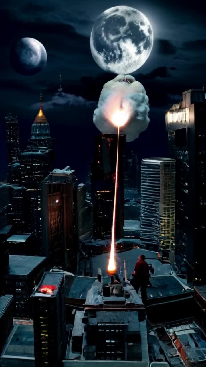 The enormous STAY PUFF marshmallow getting blasted by the Ghost Busters 
