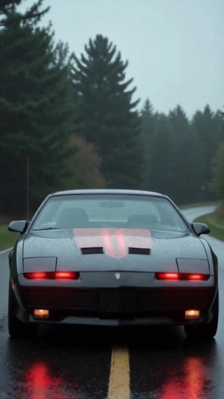 A black TransAm Firebird car is transforming into a black metallic transformer robot