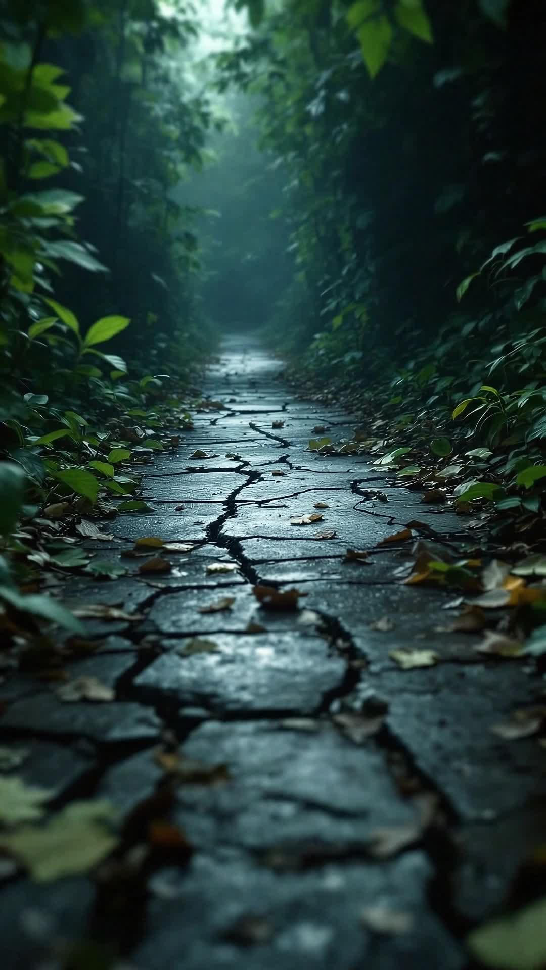 SCENE TITLE Predator in the Green  Found FootageCAMERA handheld phone footage, shaky and unsteady Light breath audible The path ahead is cracked concrete swallowed by vines and fallen leaves  LIGHTING single weak flashlight beam, flickering slightly  edges grainy, exposure unstable  SFX insects droning, wind in the brush, quiet footsteps, camera strap creak Breath grows louder as tension builds  MOVEMENT camera pans slowly across the foliage something shifts deeper inside  faint rustle The beam sweeps past, then catches two glinting eyes  ANGLE accidental  light flares off the eyes, focus hunts, the image wobbles  REACTION whispered what the hell as the camera jerks back a heavy splash or tail thud is heard offframe  ATMOSPHERE humid, claustrophobic night the forest swallows sound  VISUAL TONE raw realism, no lens effects, ungraded, digital noise visible  MOOD unease without orchestration  the kind of fear that happens quietly, when you realize youre not alonePROMPT STYLE Sora 2  Veo 31  handheld nocturnal wildlife encounter, authentic foundfootage realism  alligator hidden in foliage revealed under flashlight before sudden retreat