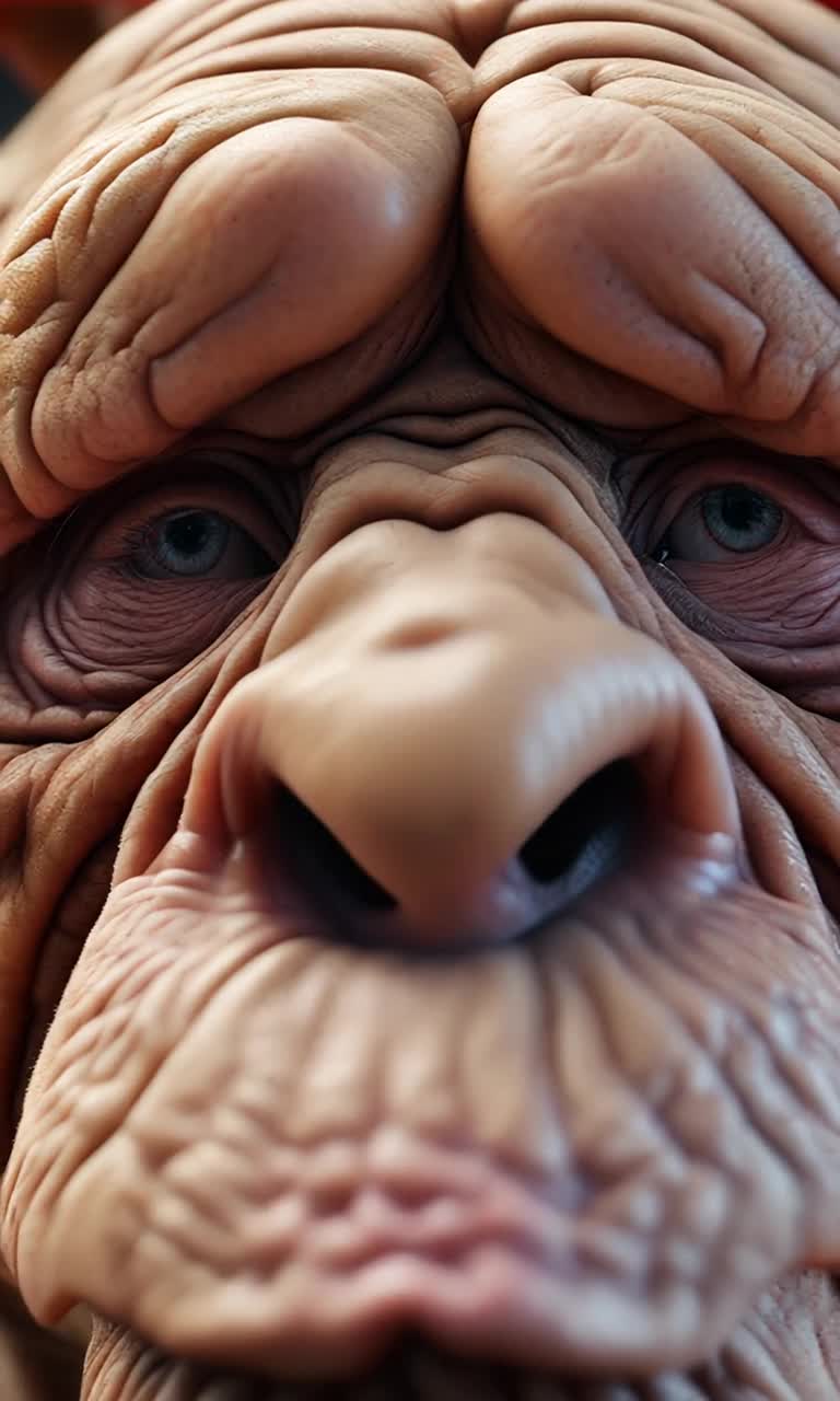 A very wrinkly animal, fruit, face or object