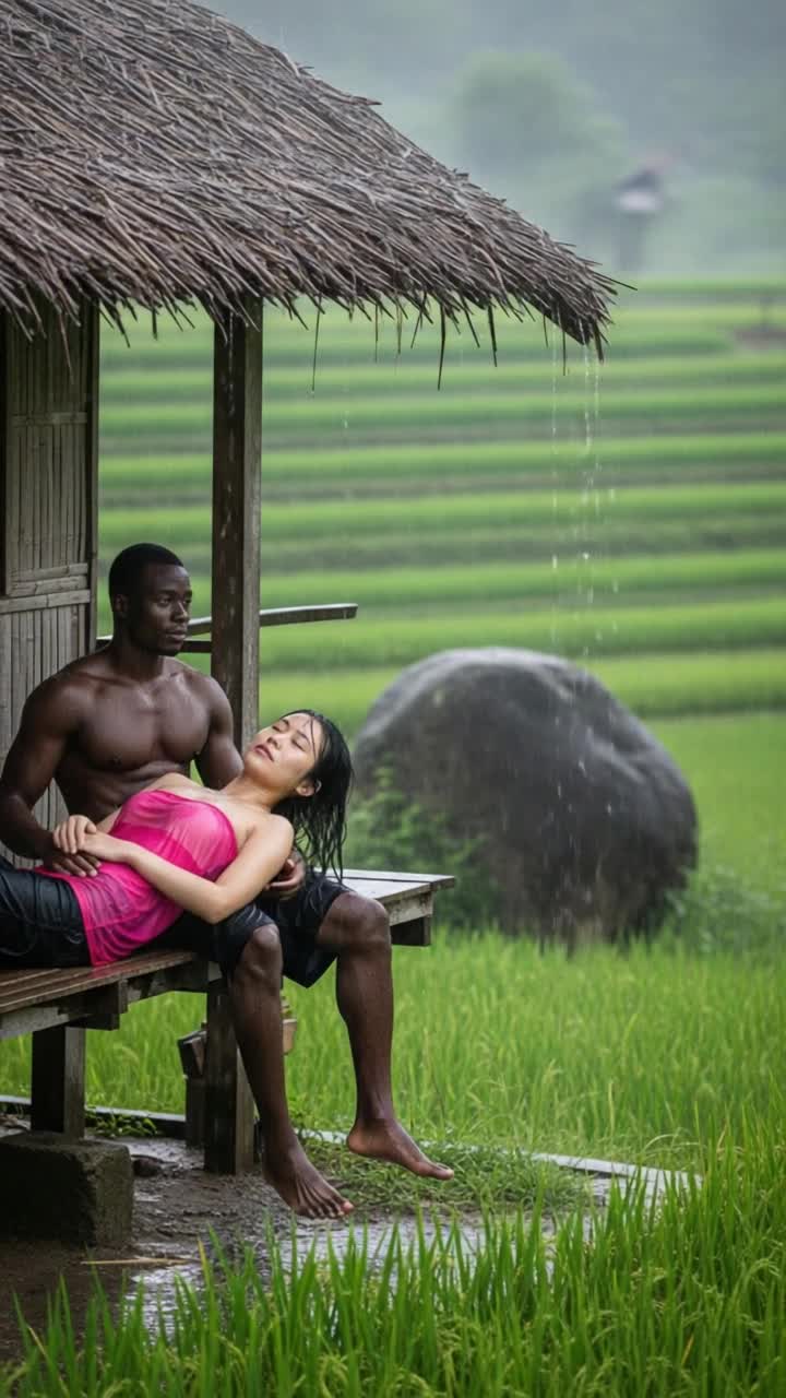 heavy rain, mans hands massaging repeatedly