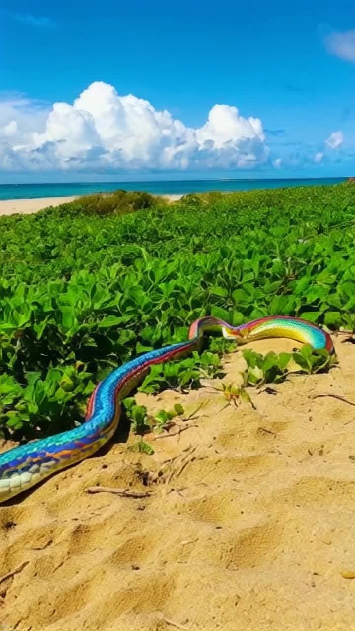 Una serpiente arcoiris en una isla del Caribe paseando