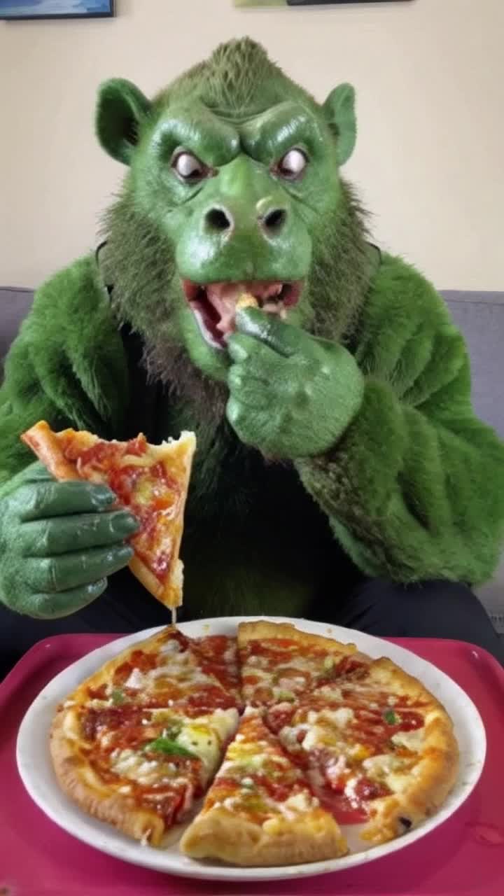 Shrek eating pzza